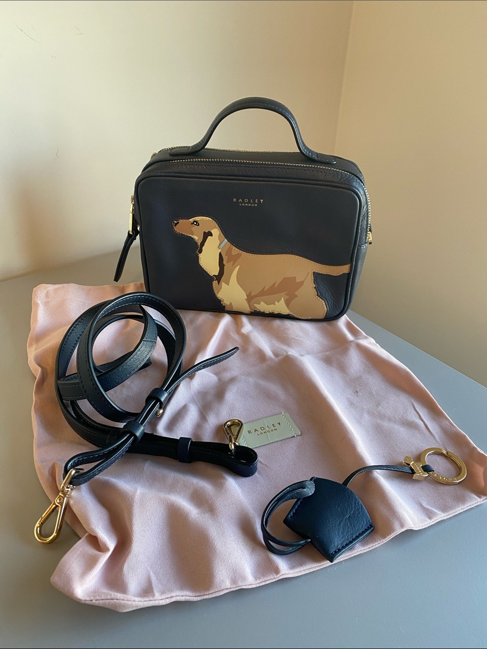 Radley London Cocker Spaniel Small Ziptop Crossbody Bag - Ink Blue Leather